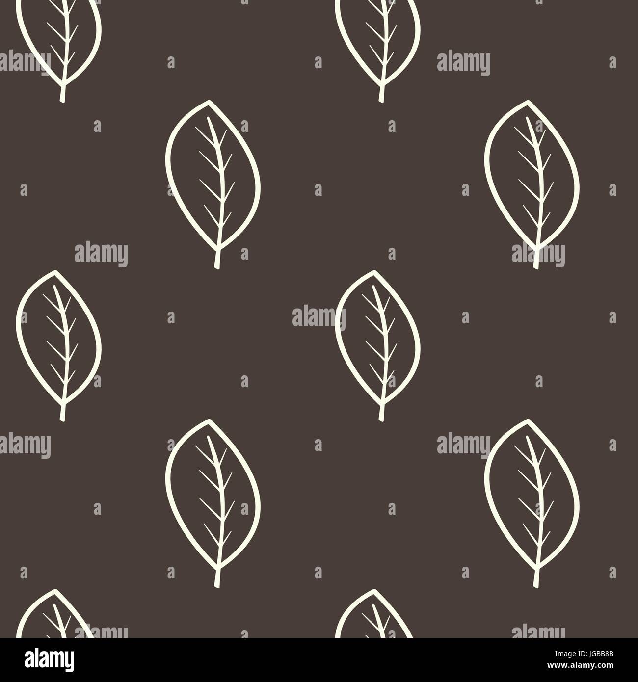 outline white leaves on dark brown background seamless vector pattern ...