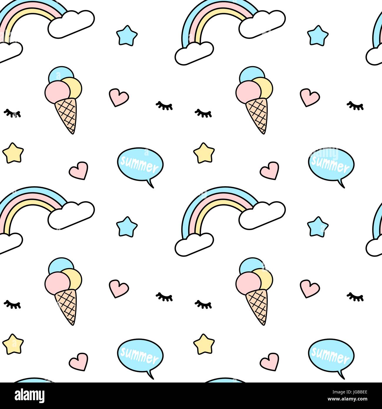 cute colorful seamless vector pattern background illustration mix with  rainbow, ice cream, eyelashes, heart, star and speech bubble with summer  word Stock Vector Image & Art - Alamy