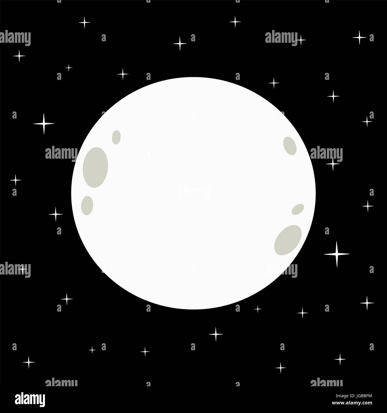 big white full moon in a black dark starry night vector background ...