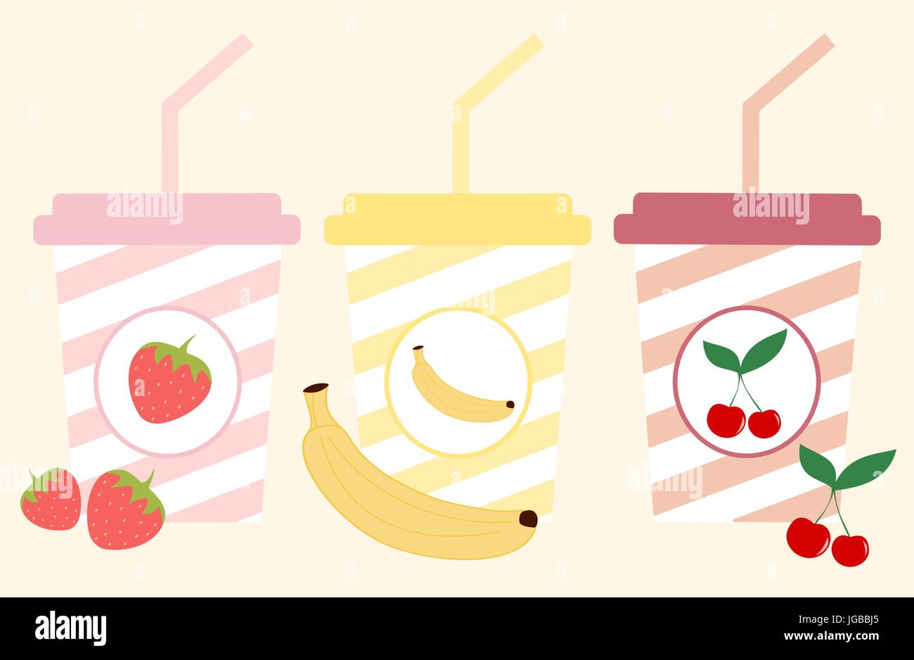 cute colorful paper cup with stripes set with fruits vector ...