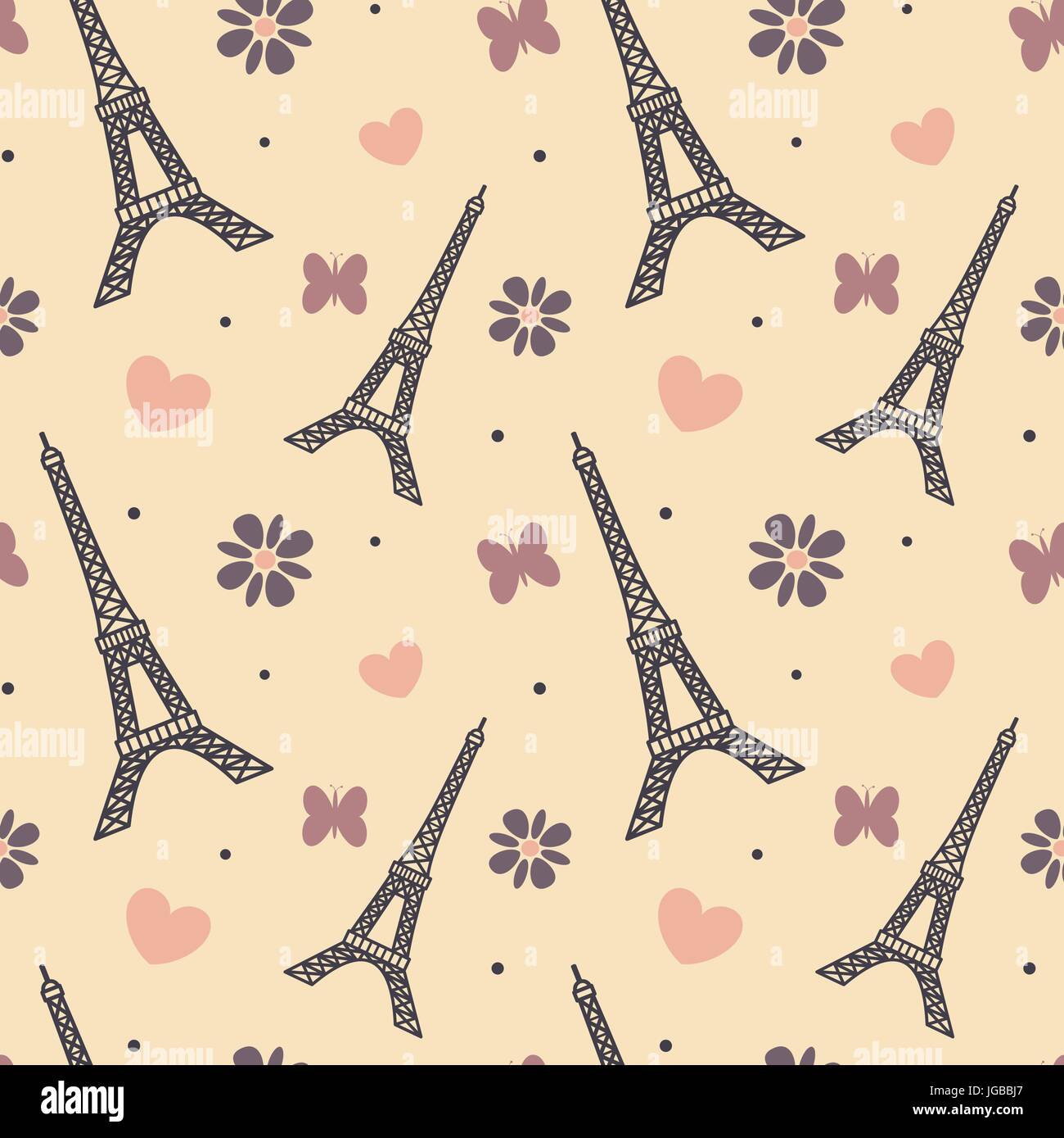 lovely soft eiffel tower seamless vector pattern background ...