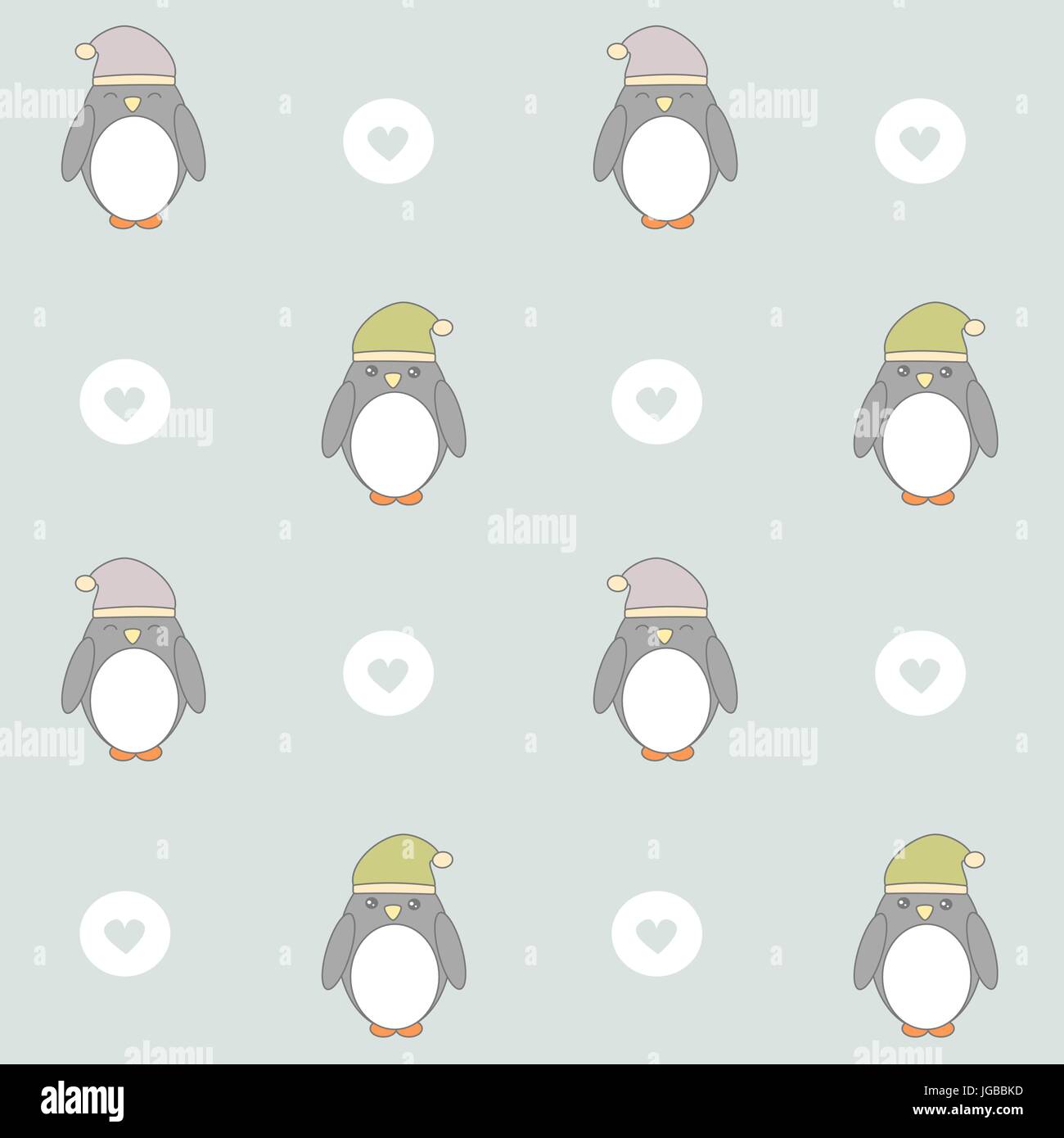 cute lovely cartoon penguin seamless vector pattern background ...