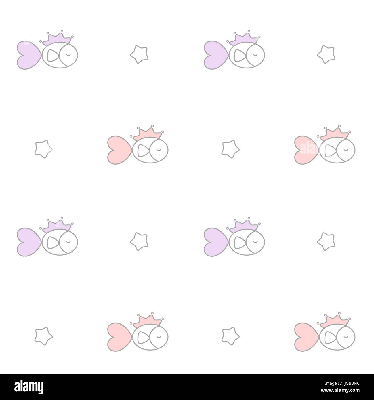 cute cartoon lovely princess fish seamless vector pattern background ...