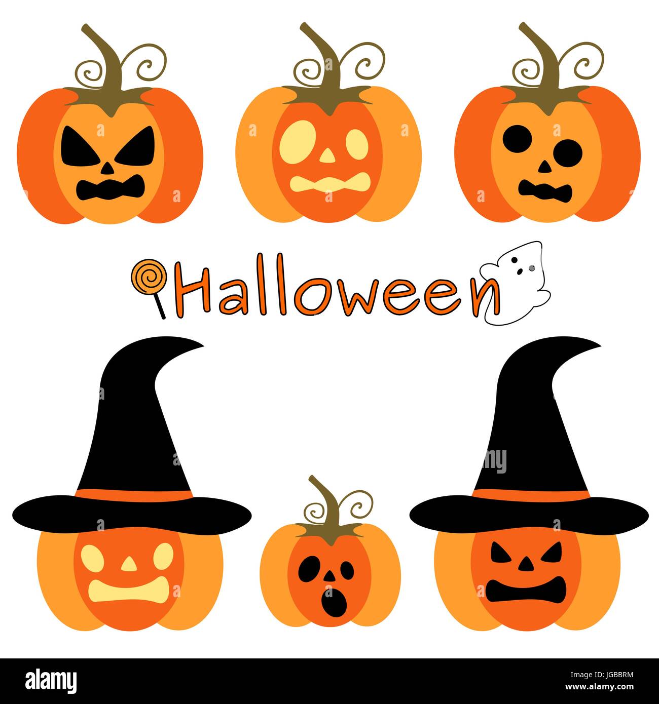 cute funny cartoon set of halloween pumpkins holiday vector ...