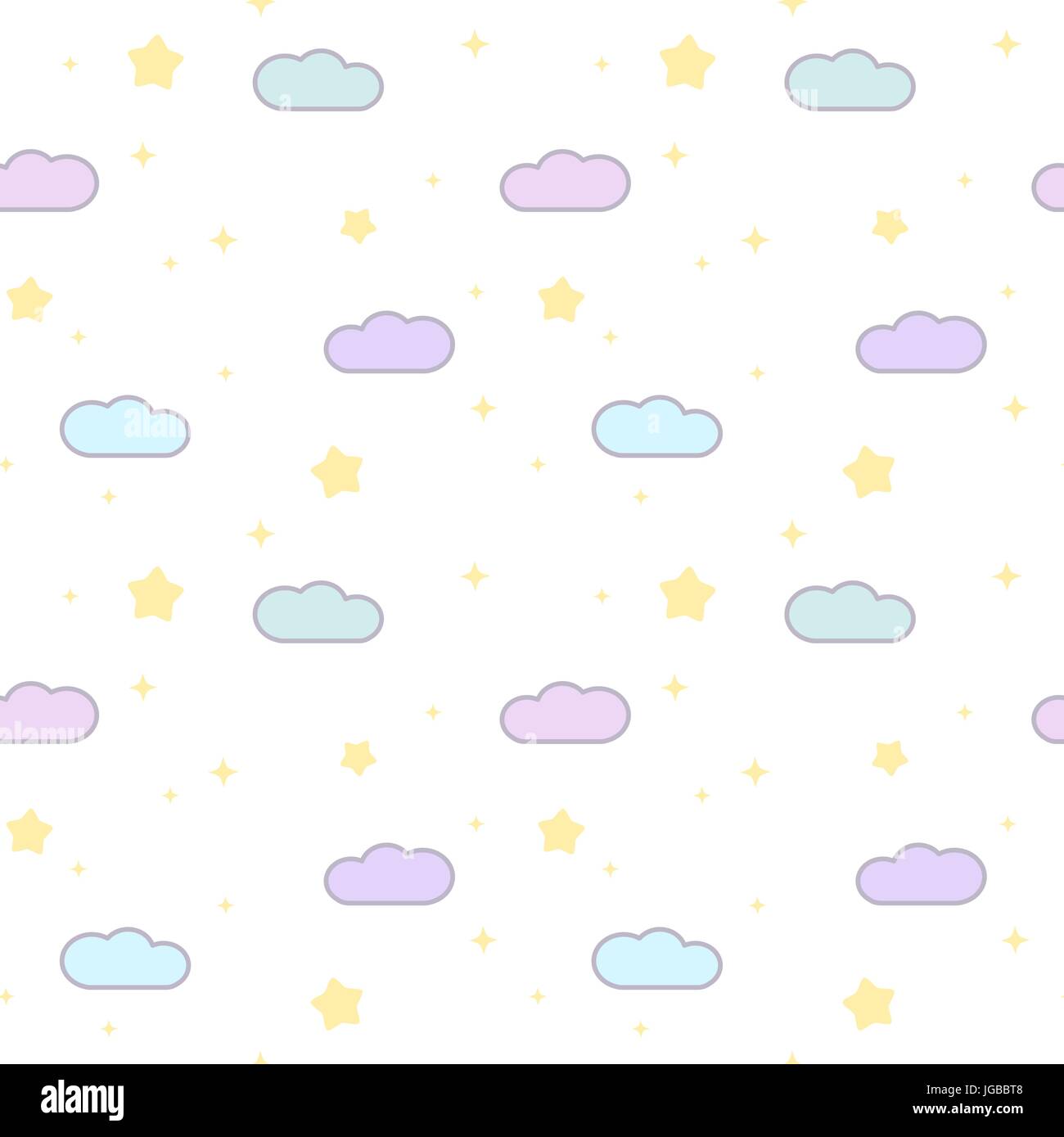 cute cartoon clouds and stars seamless vector pattern background ...