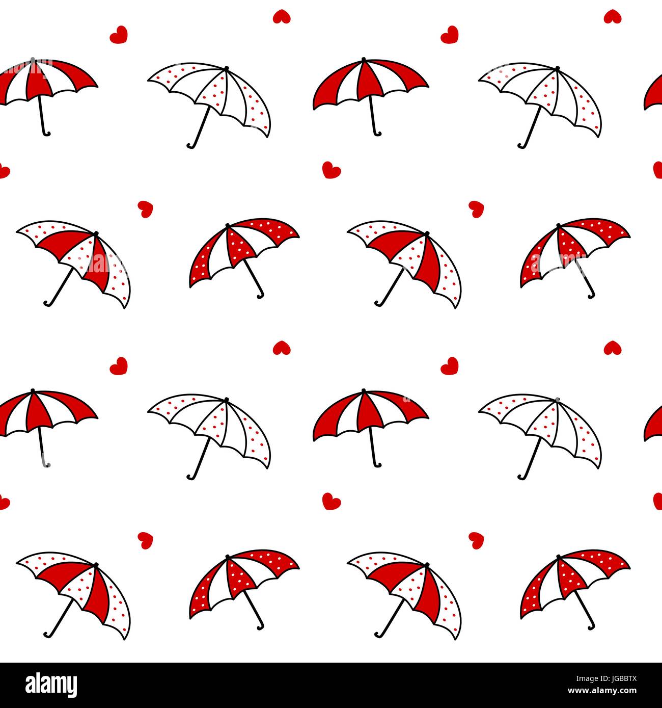 Cute Cartoon Black White Red Umbrella Seamless Vector Pattern