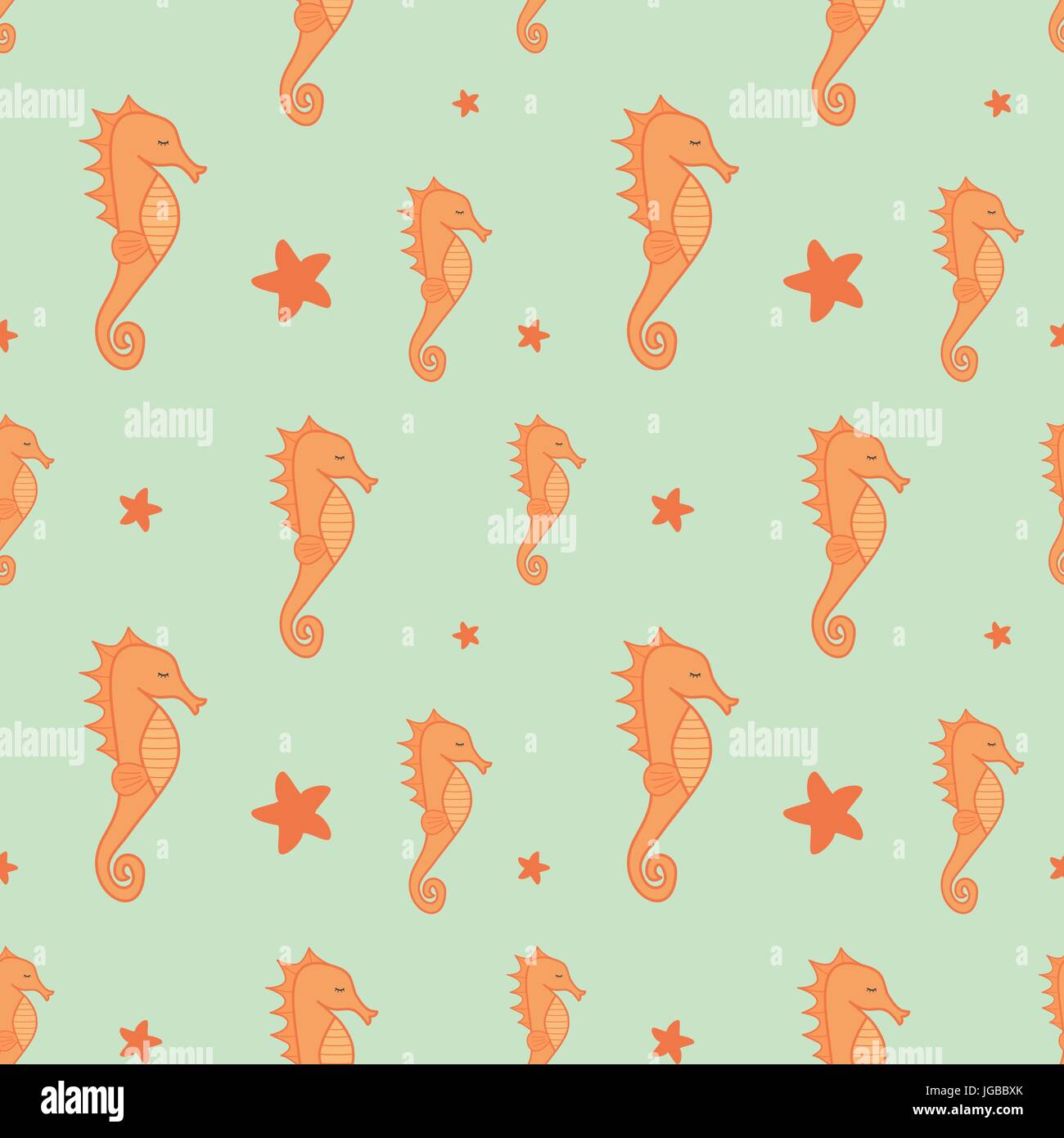 orange seahorse and starfish seamless vector pattern background ...