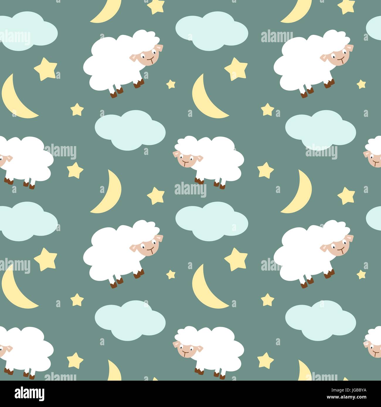 cute sheep in the night sky with stars moon and clouds seamless vector ...