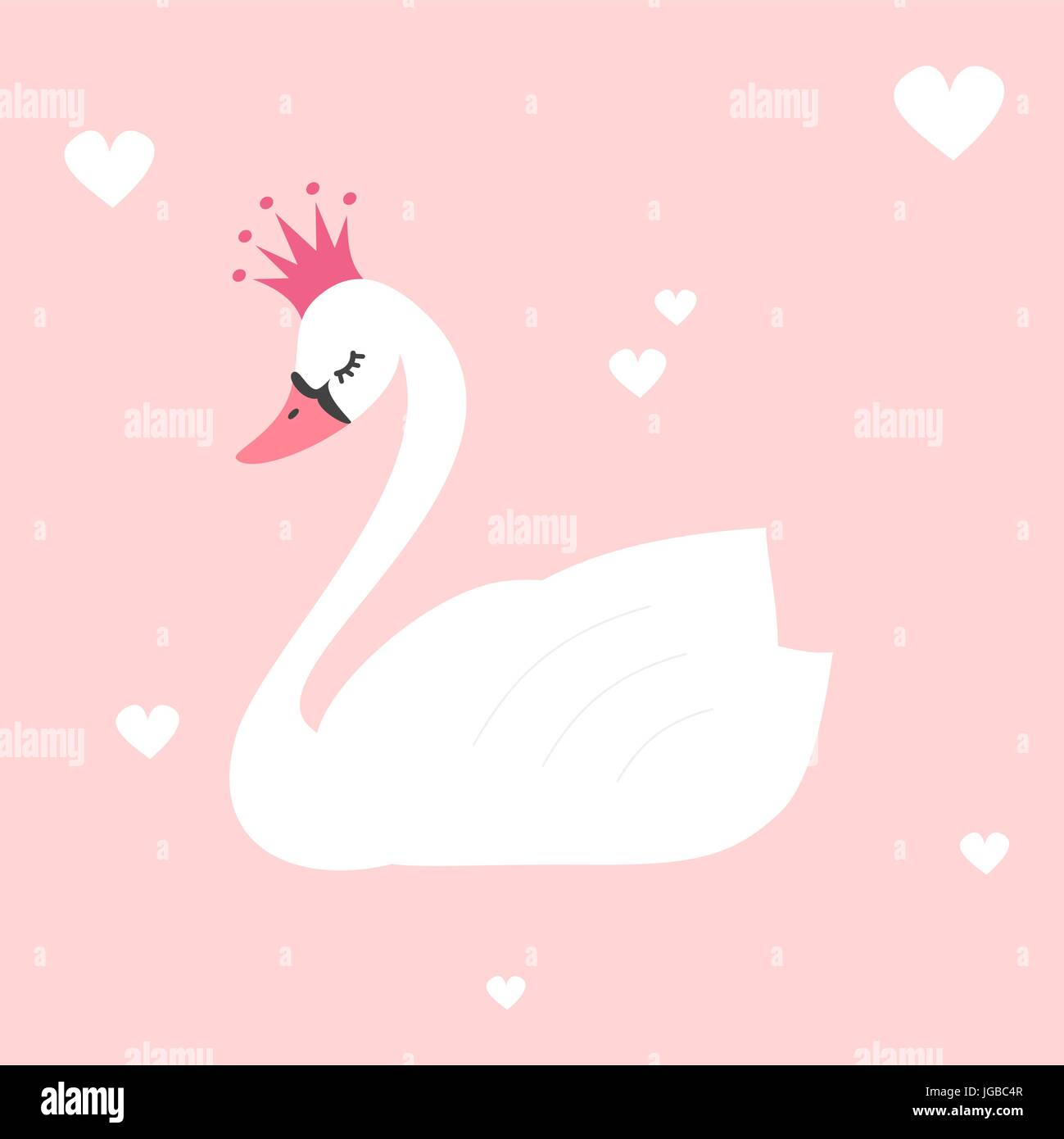 cute lovely princess swan on pink background vector illustration Stock ...