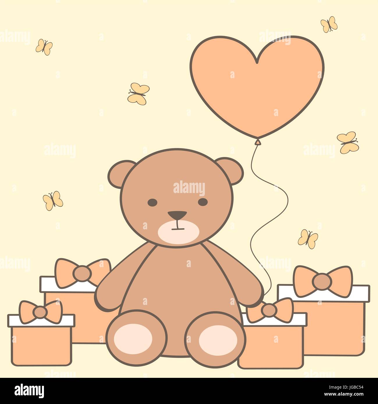 cute cartoon teddy bear with heart balloon and gift box vector ...