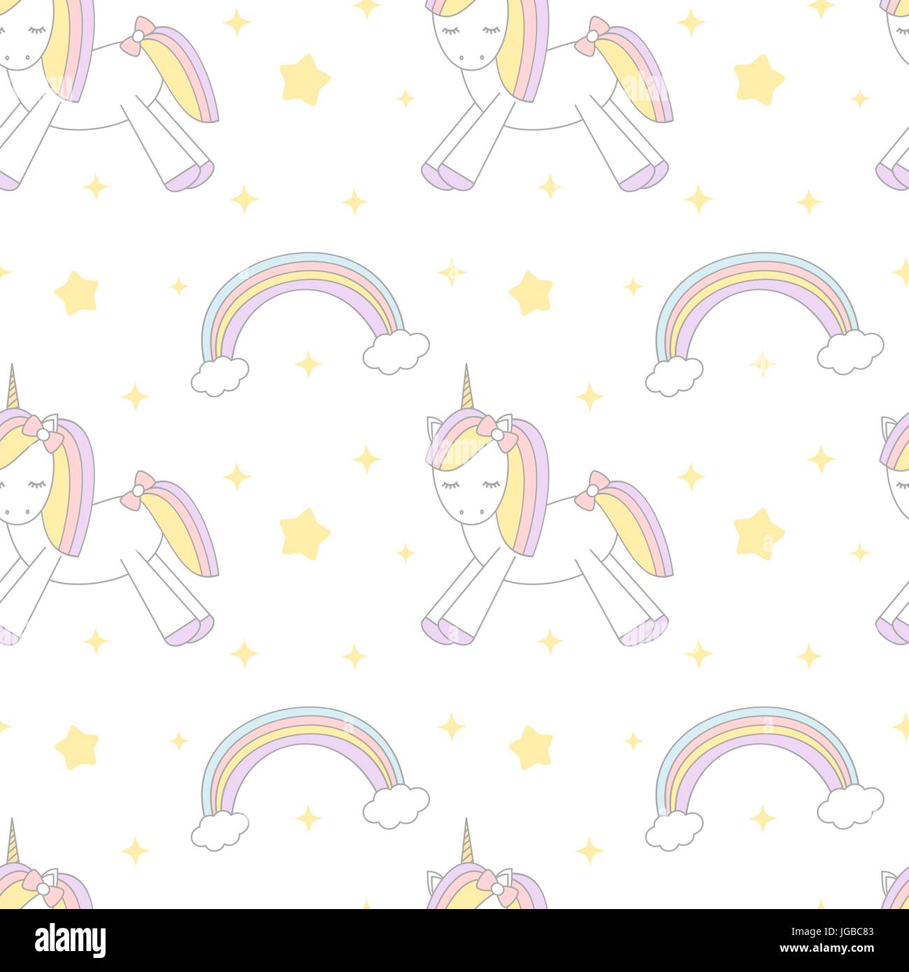 cute cartoon unicorn and rainbow seamless vector pattern background ...