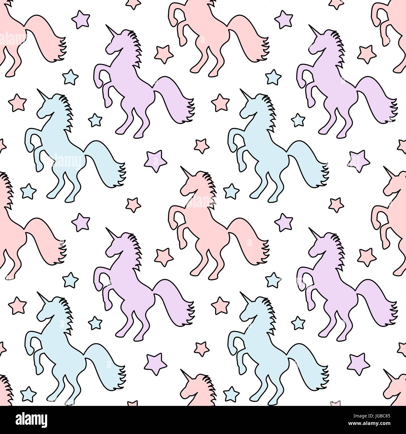 cute colorful unicorns with stars seamless vector pattern background ...