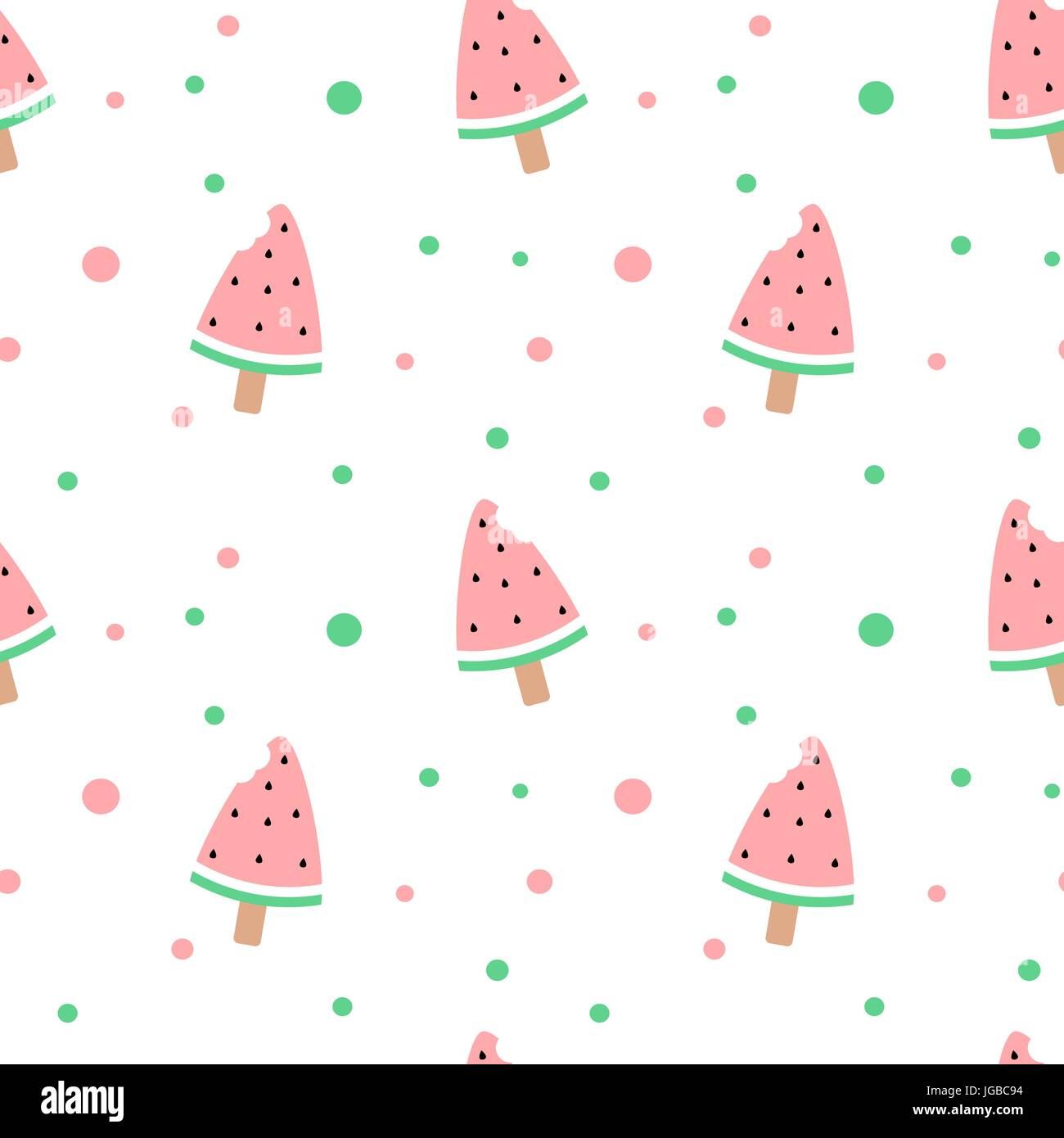 cute watermelon bitten ice cream seamless vector pattern background ...