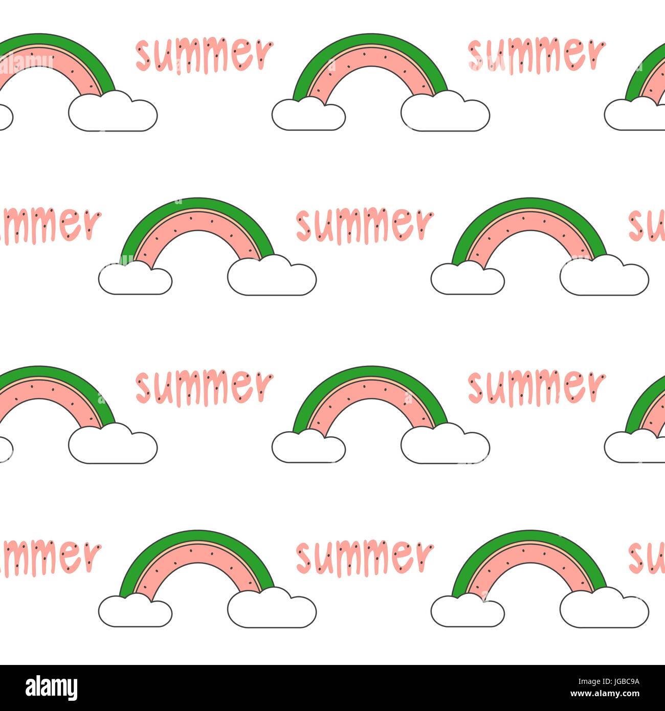 cute cartoon watermelon rainbow seamless vector pattern background ...