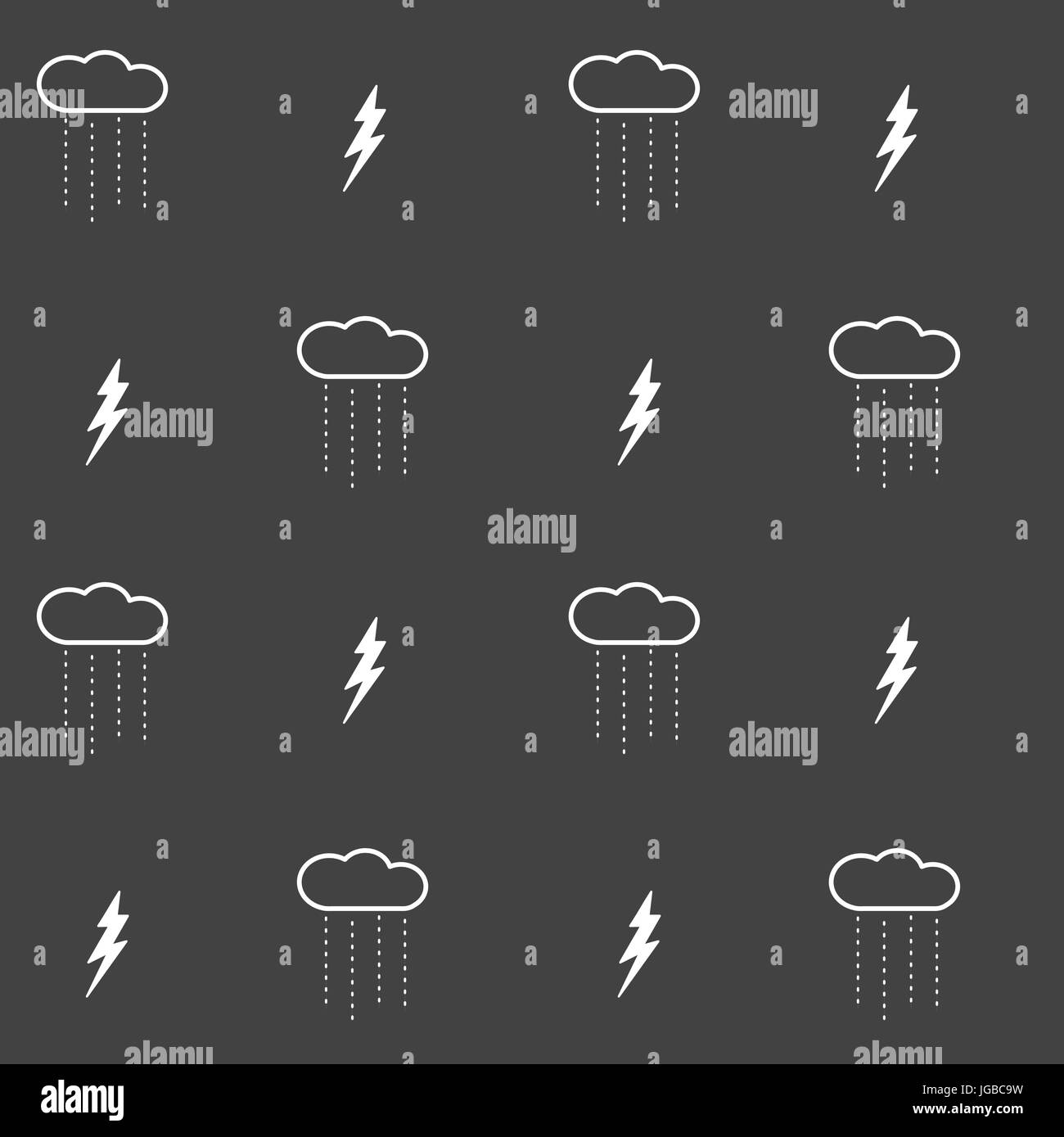 black white clouds rain and lightnings seamless vector pattern ...