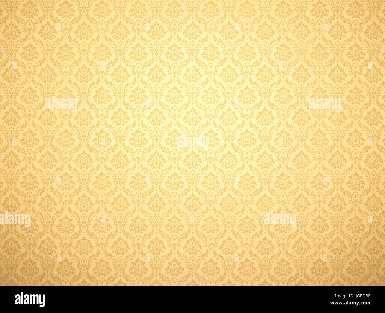 Golden damask wallpaper with floral patterns Stock Photo