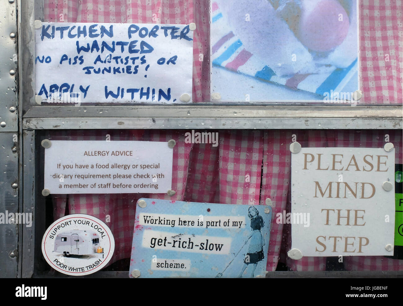 Job description on caravan, Belfast Stock Photo Alamy