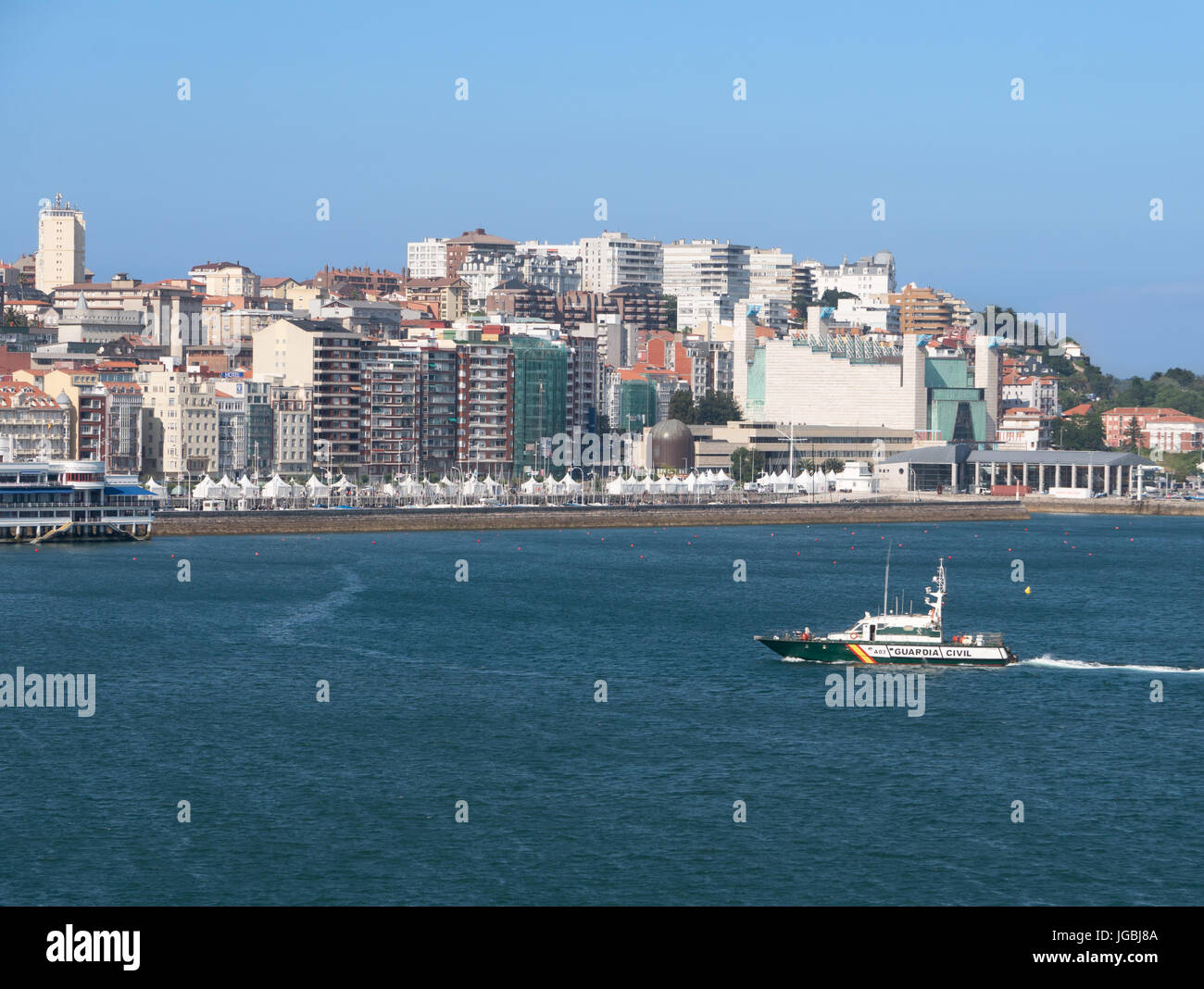 Santander waterfront with Guardia Civil patrol boat, Cantabria, Spain Stock Photo