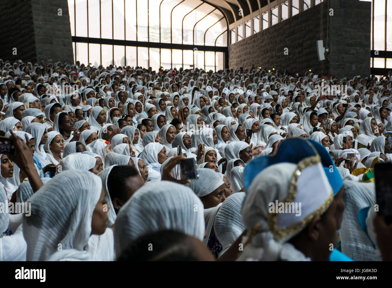 Ethiopian Orthodox Christian women during the St Yared day service inside Our Lady of Lebanon Church Harissa Lebanon. Stock Photo