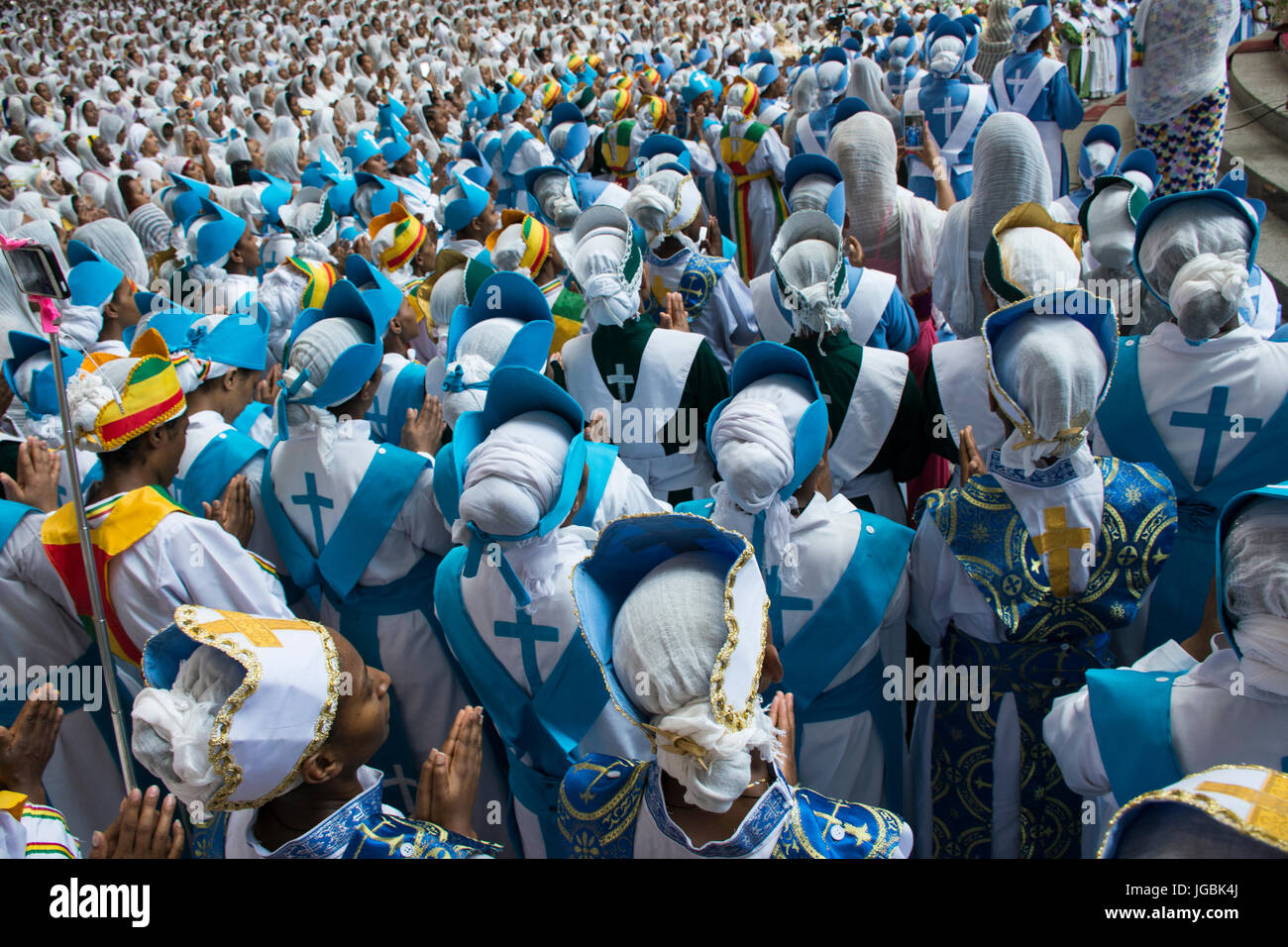 Ethiopian Orthodox Christian women during the St Yared day service inside Our Lady of Lebanon Church Harissa Lebanon. Stock Photo