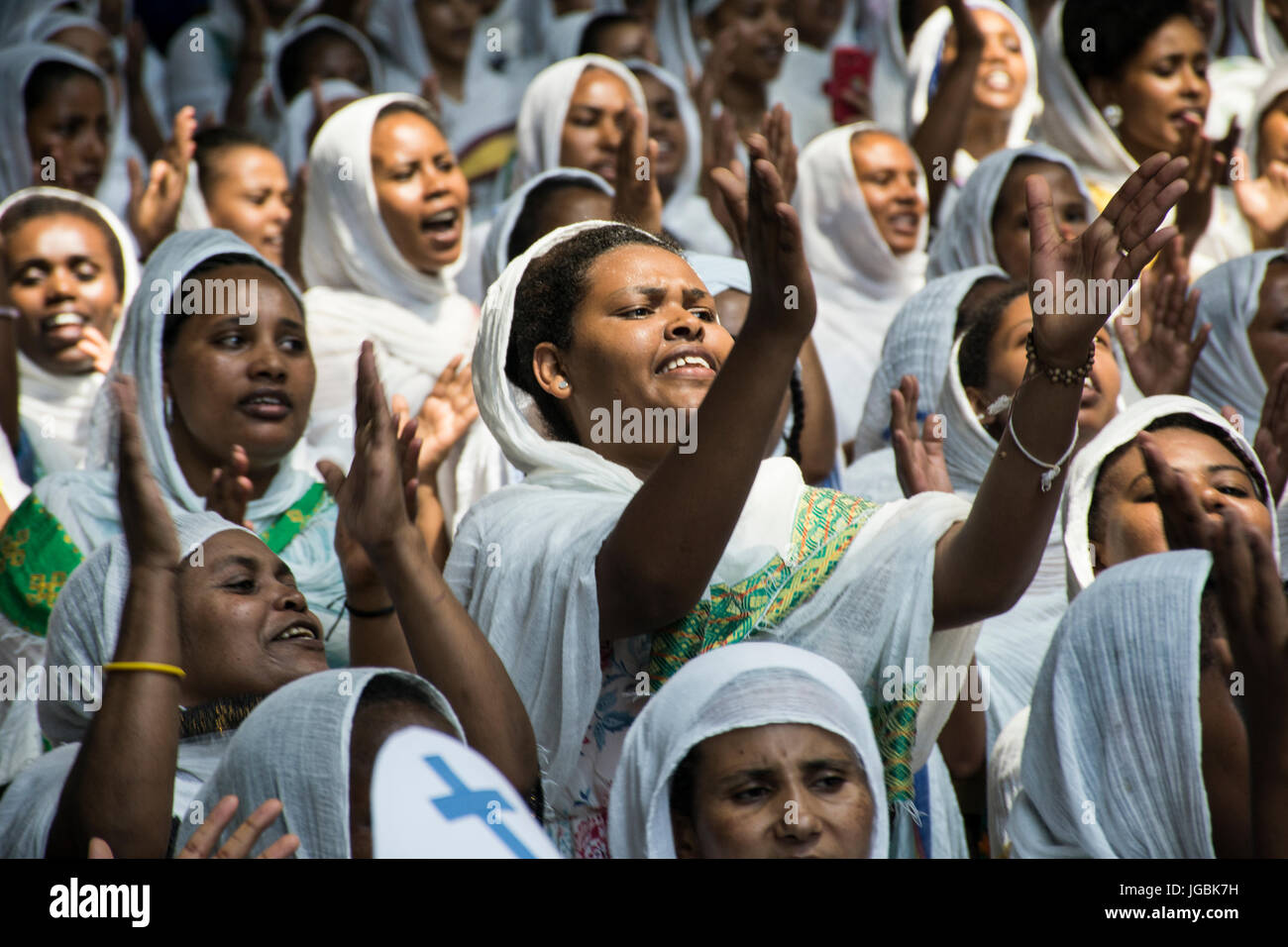 Ethiopian Orthodox Christian women during the St Yared day service inside Our Lady of Lebanon Church Harissa Lebanon. Stock Photo