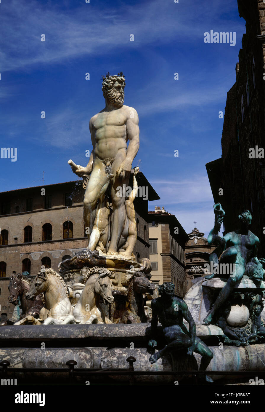 Fountain of Nepture. 16th century. Work of the sculptor Bartolomeo Ammannati (1511-1592). Signoria square, Florence, Italy. Stock Photo