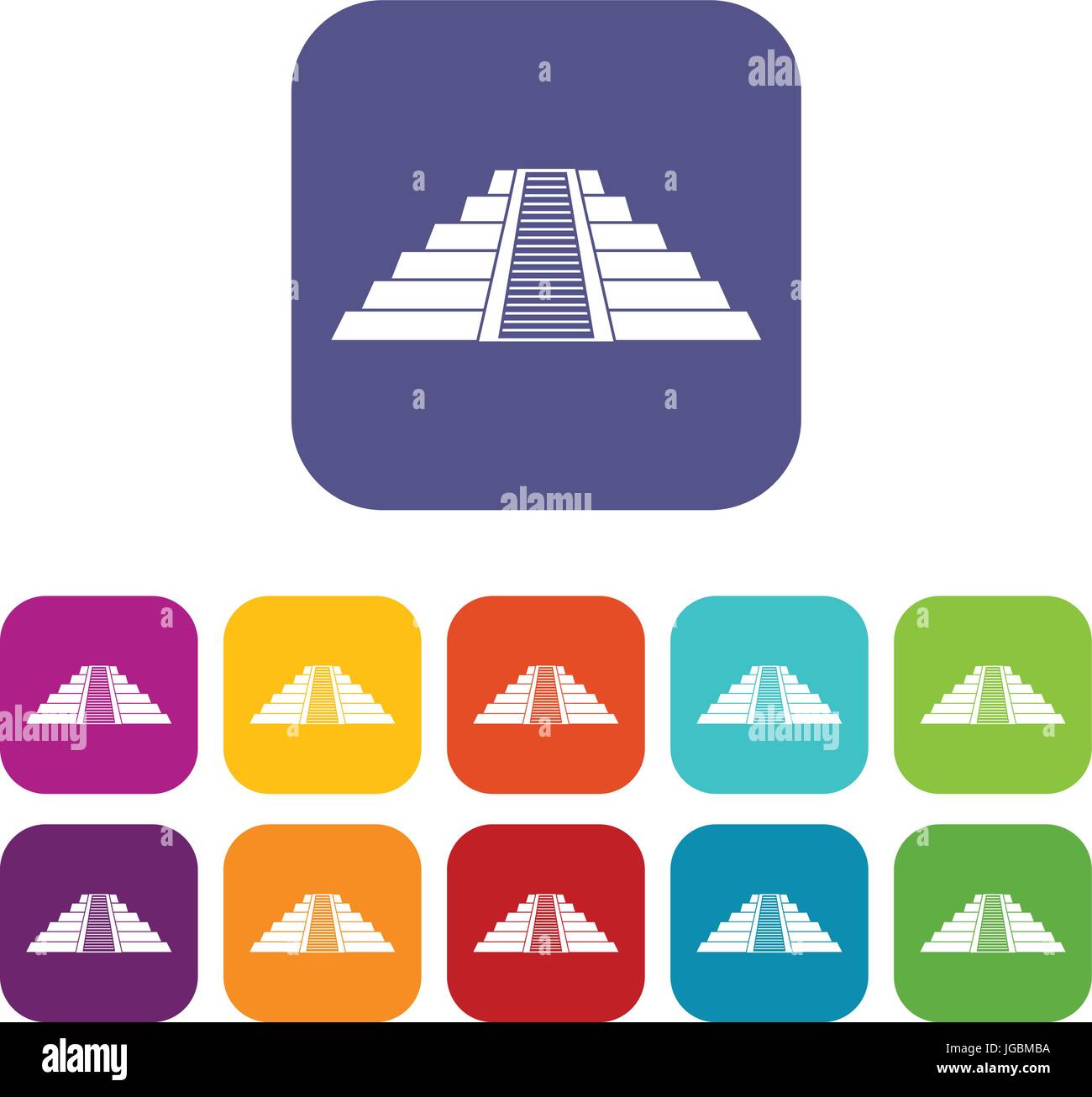Ziggurat in Chichen Itza icons set flat Stock Vector