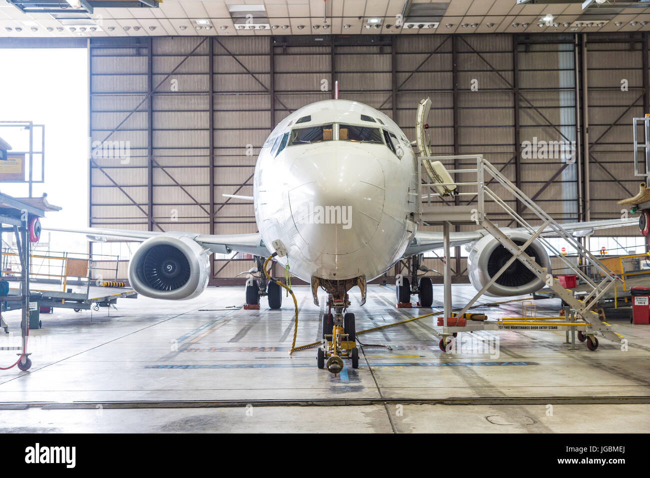 An Airliner in the Maintenance Hangar Stock Photo