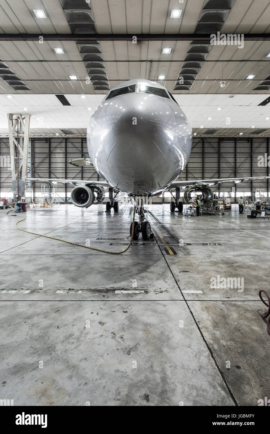 An Airliner in the Maintenance Hangar Stock Photo