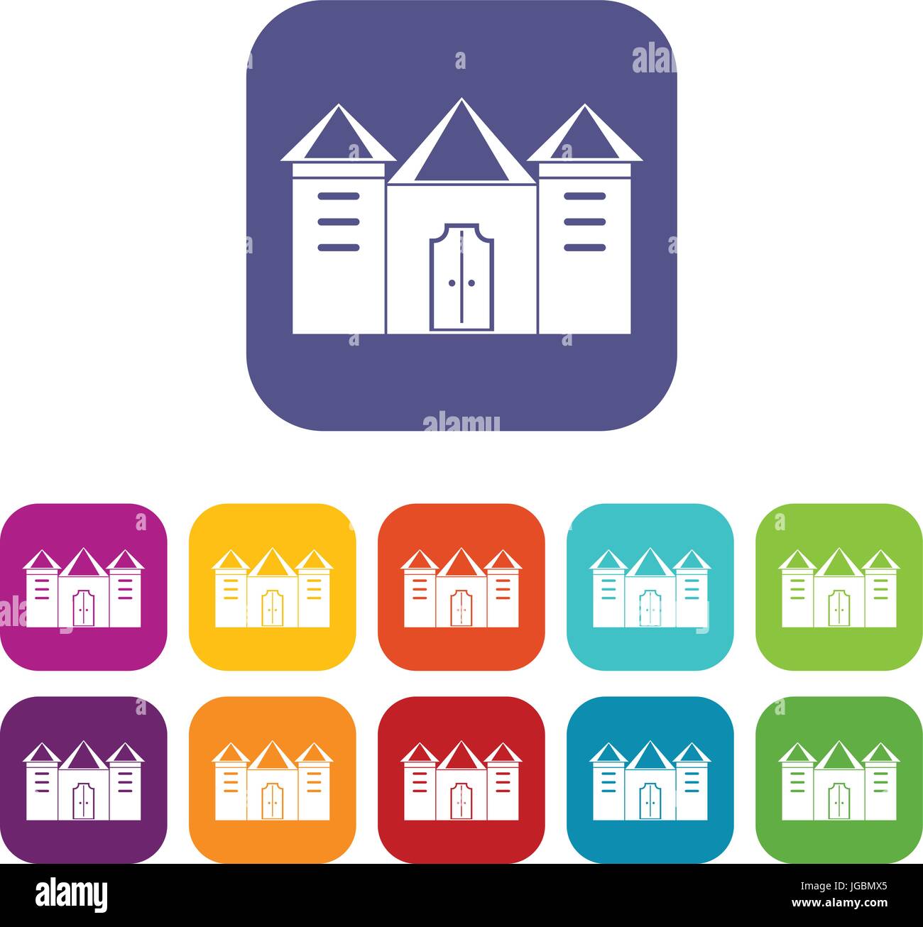 Wall and gate of the old fortress icons set flat Stock Vector Image ...
