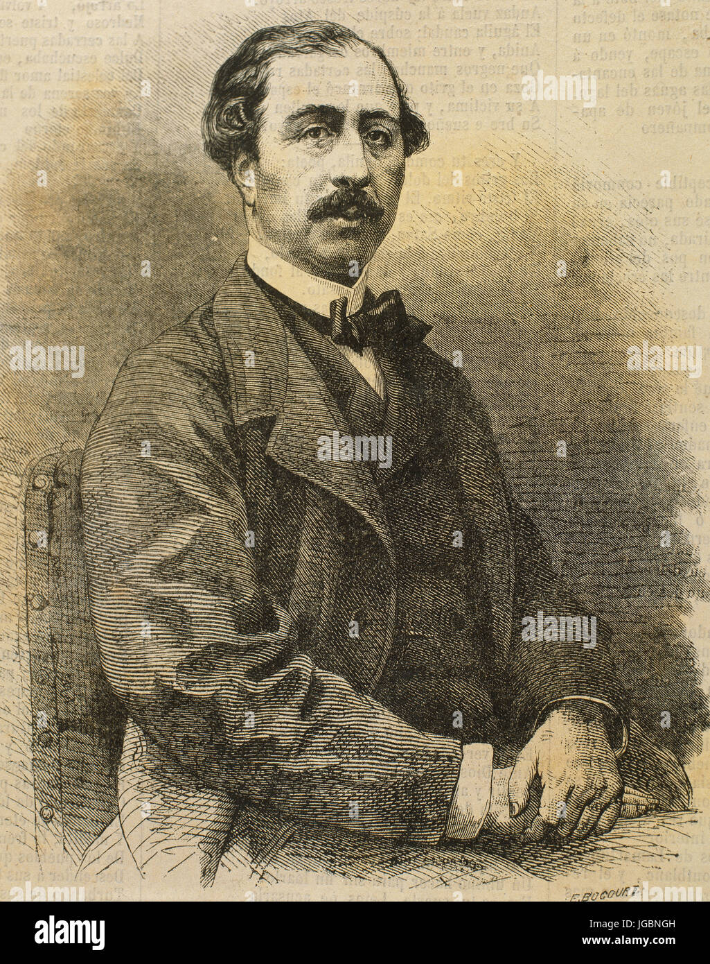 Lucien-Anatole Prévost-Paradol (1829-1870). French journalist and essayist. Portrait. Engraving by E. Bocoure. 'El Panorama, Periódico Ilustrado', 1867. Stock Photo