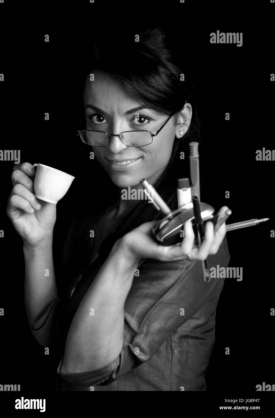 Woman secretary manager in office Black and White Stock Photos & Images ...