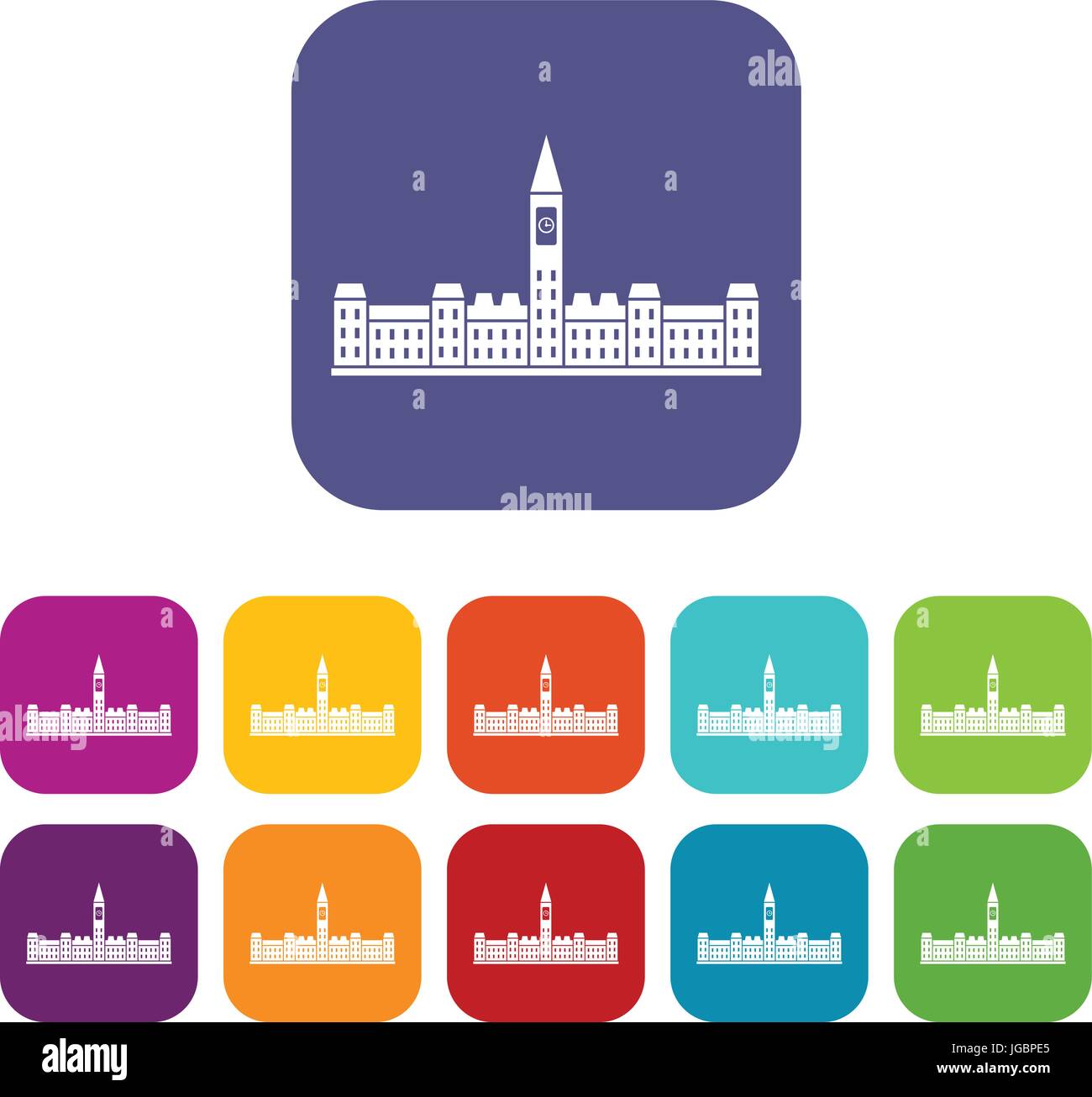 Parliament Building of Canada icons set flat Stock Vector