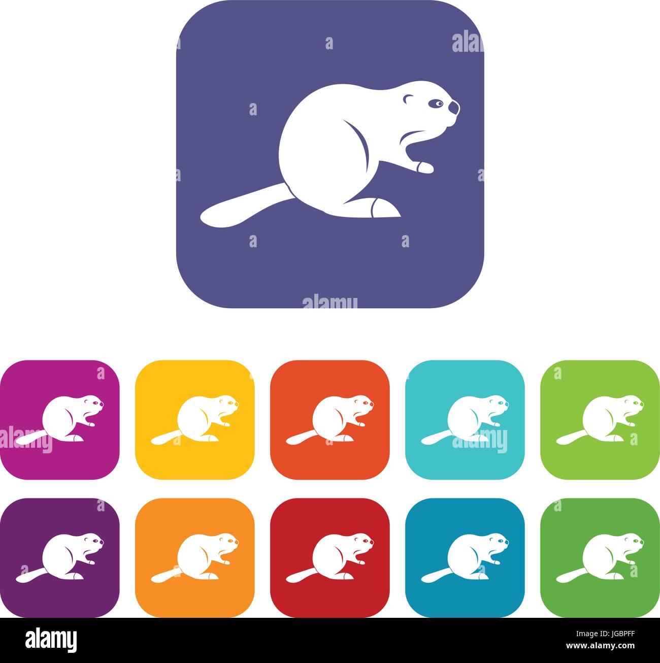 Canadian beaver icons set flat Stock Vector