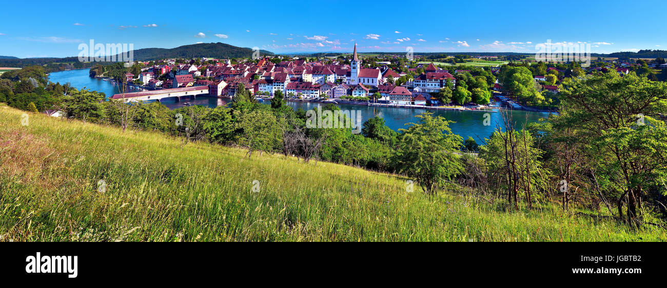Diessenhofen with the river Rhine, Canton of Thurgau, Switzerland Stock Photo
