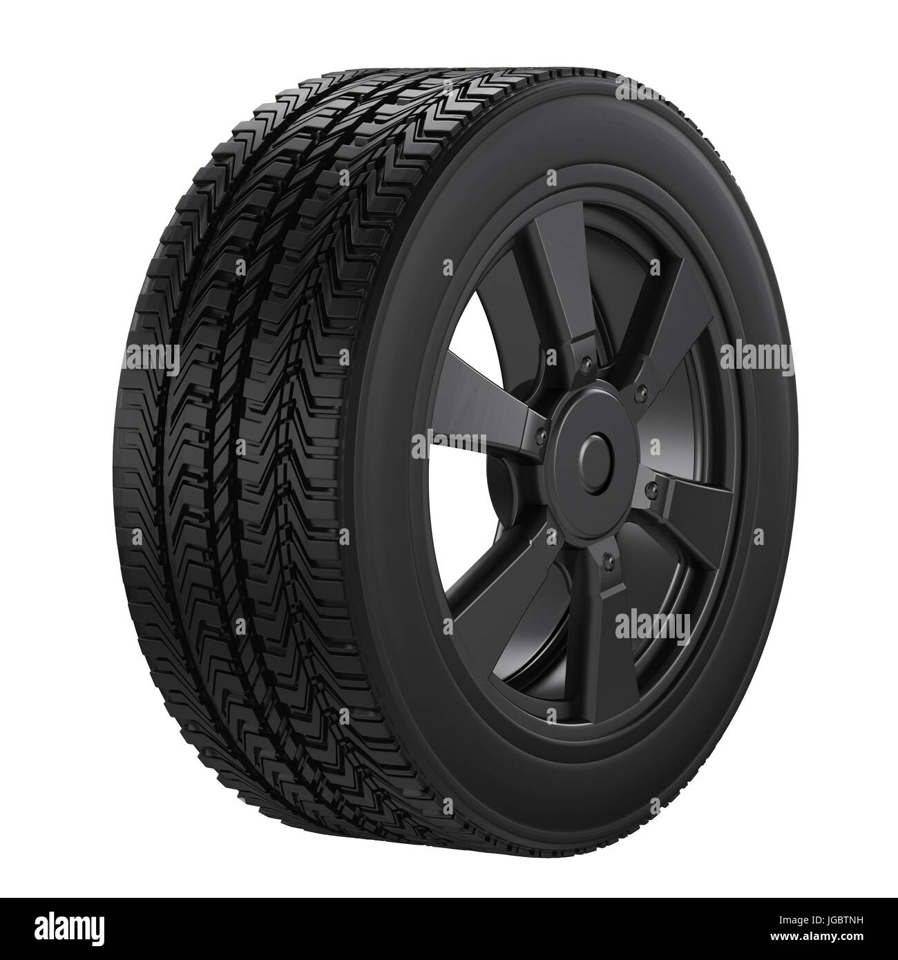 3d rendering black tire with black wheel isolated on white Stock Photo ...