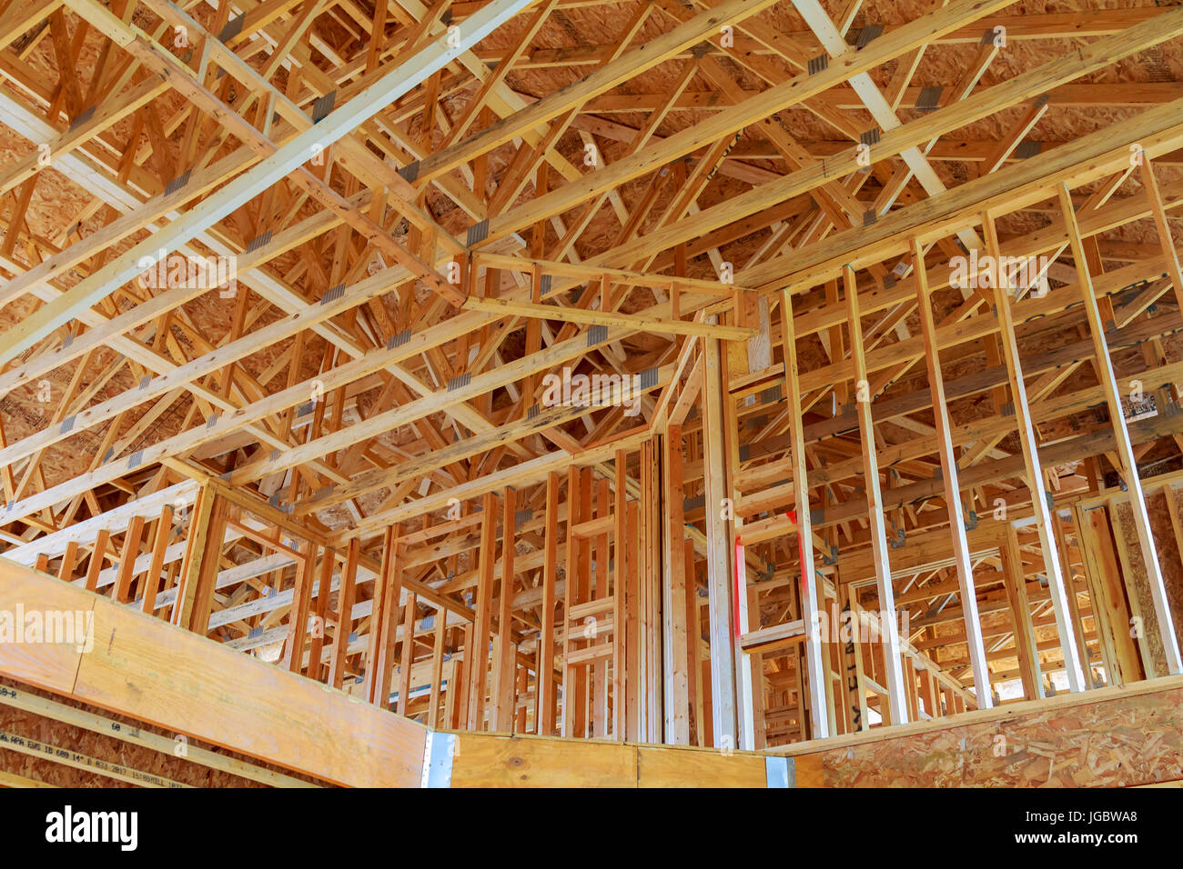 Wooden new home stick built house under construction Stock Photo