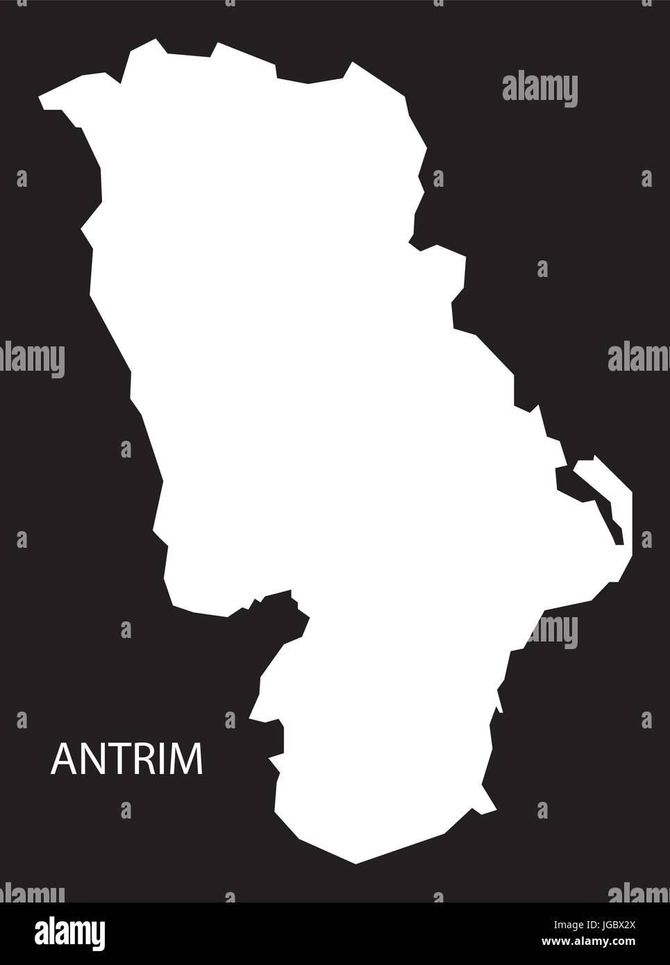 Antrim Northern Ireland map black inverted silhouette illustration Stock Vector