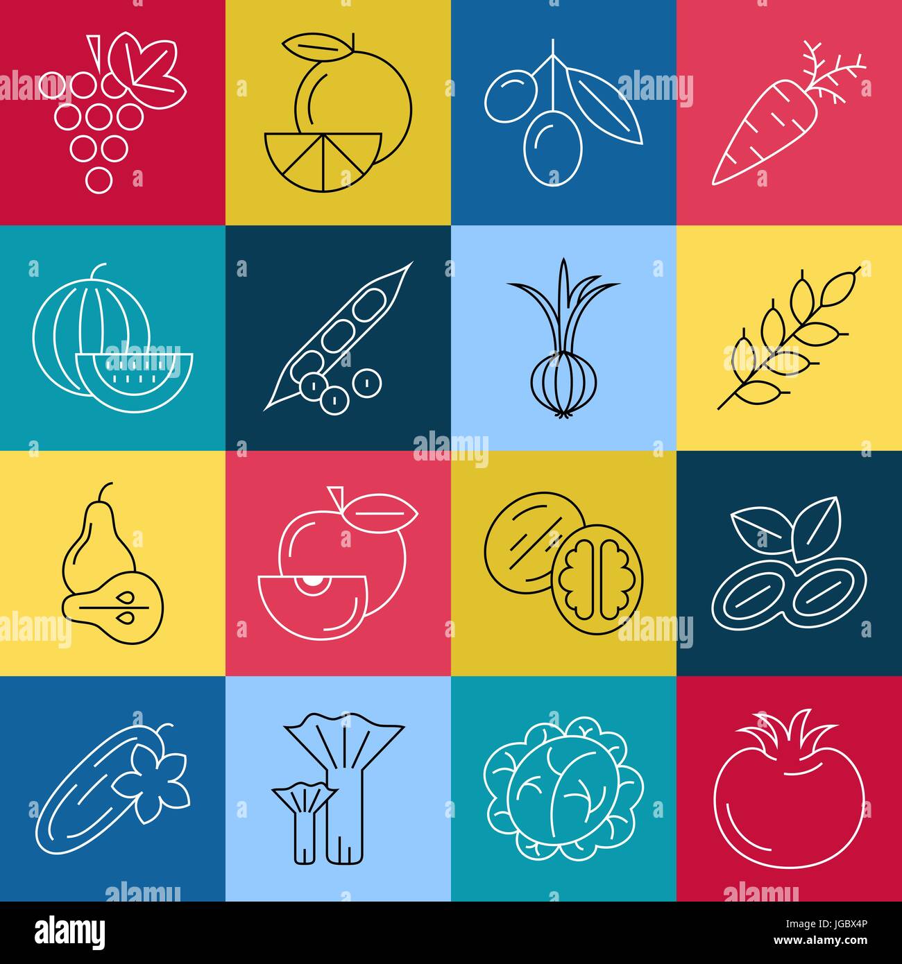 Digital green red blue yellow vegetable square icons set infographics ...
