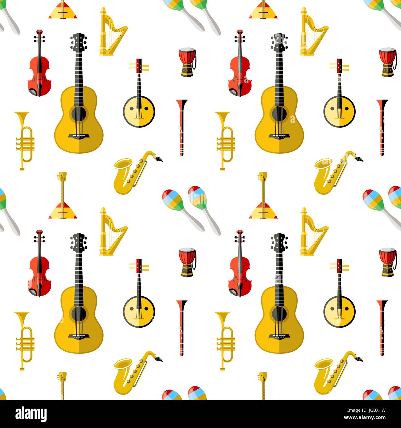 Digital vector blue red music instruments icons with drawn simple line ...