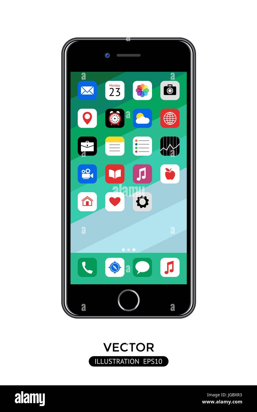 Digital vector realistic mobile phone screen with apps icon, desktop  wallpaper Stock Vector Image & Art - Alamy