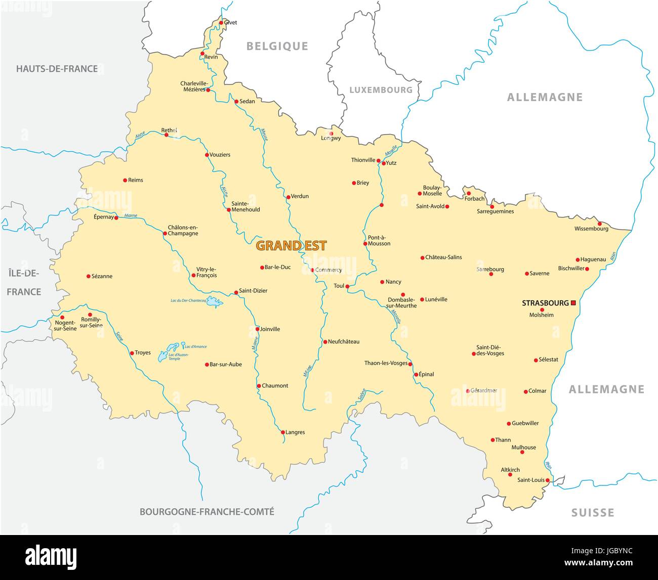 Map of the new French region Grand Est in French Stock Vector Art & Illustration, Vector Image ...