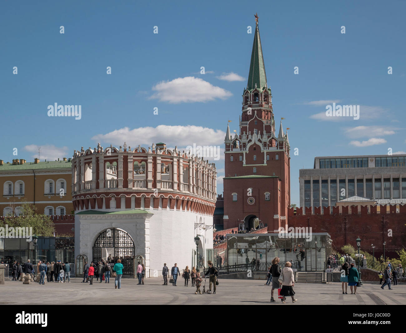 Trinity Tower built in 1495. Kutafya tower built in 1516 to defend the bridges to the Kremlinin Moscow Stock Photo