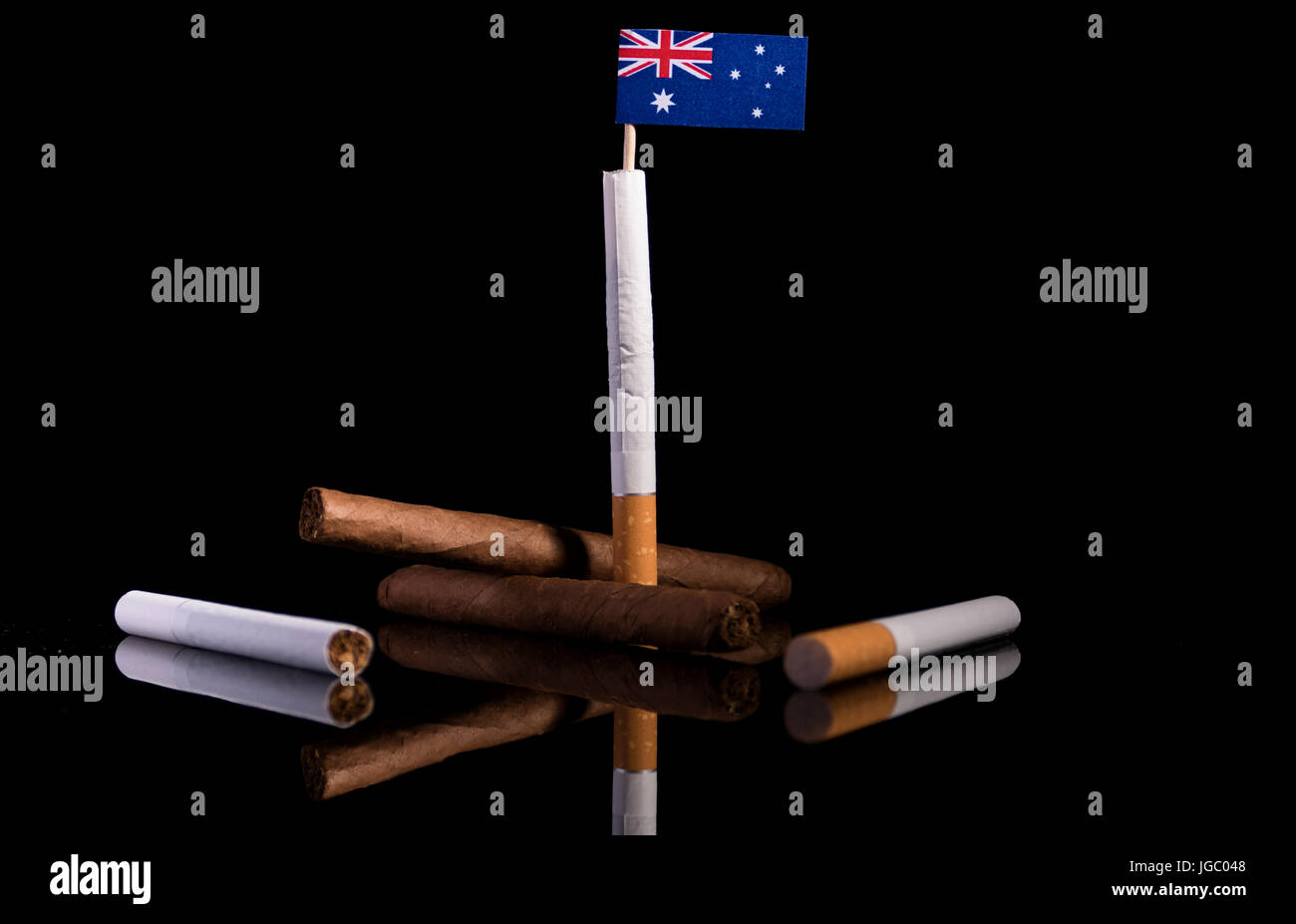 Australian flag with cigarettes and cigars. Tobacco Industry concept