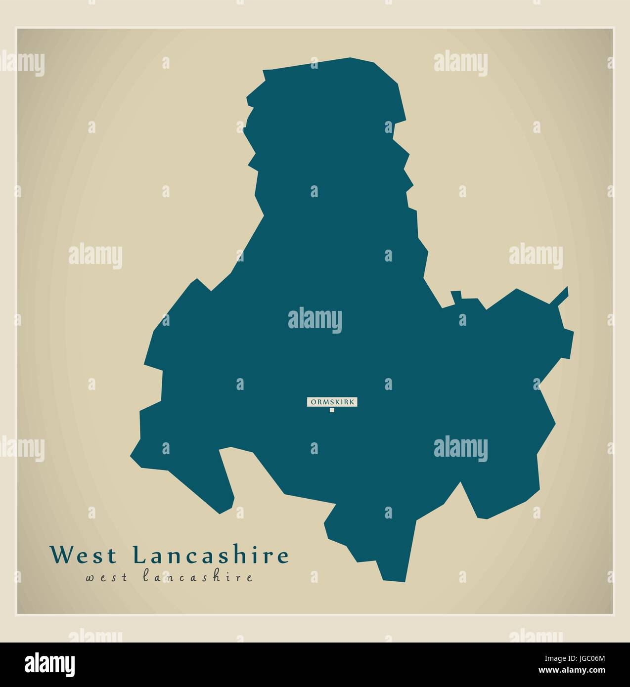 Modern Map West Lancashire district of Lancashire England UK