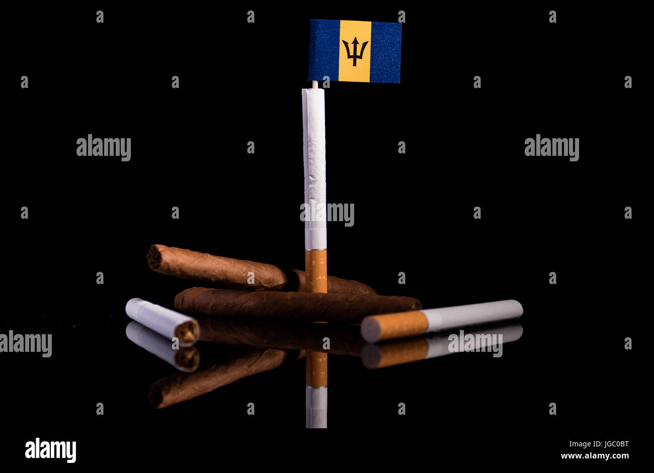 barbados tobacco Barbados flag with cigarettes and cigars. Tobacco Industry concept Stock  Photo