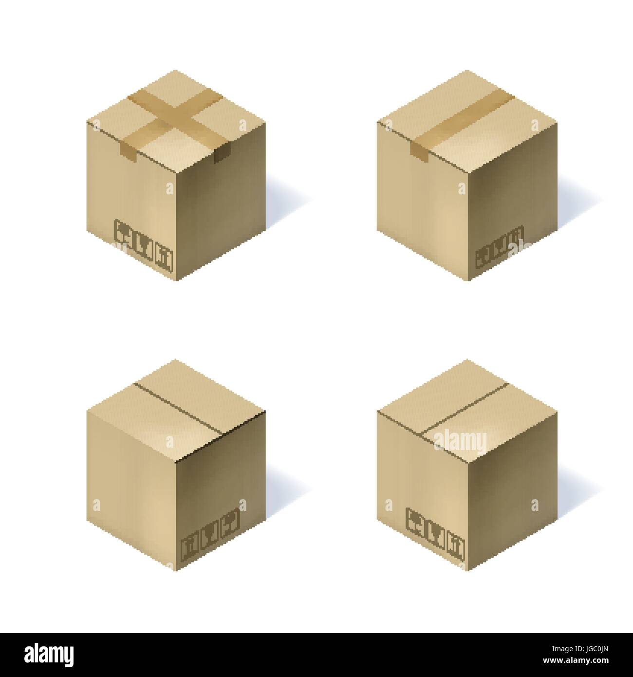 Set of four isometric cardboard boxes isolated on white Stock Vector ...