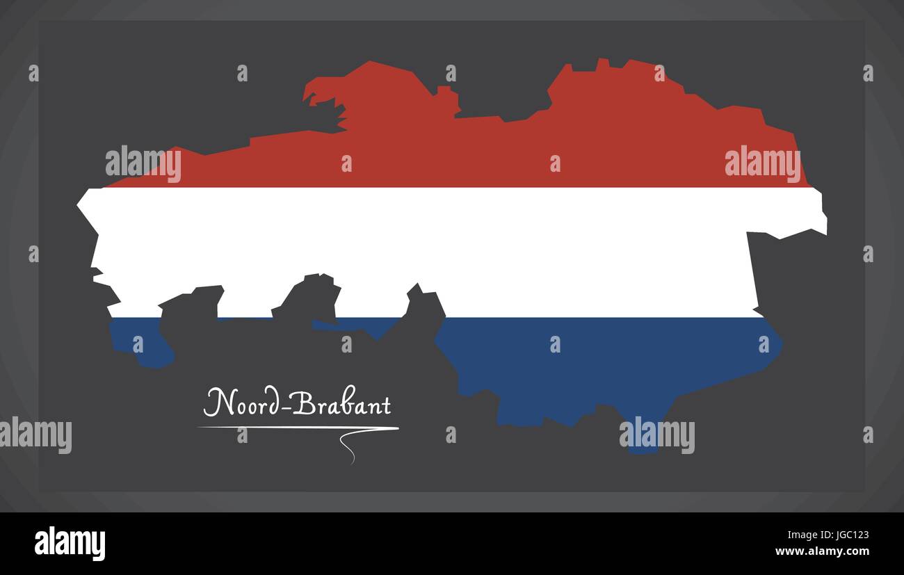 Noord-Brabant Netherlands map with Dutch national flag illustration Stock Vector