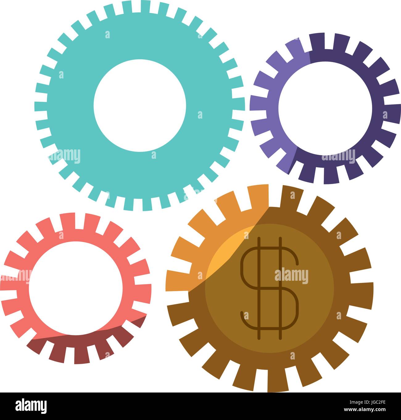 colorful silhouette of gears representing economic development with half shadow Stock Vector