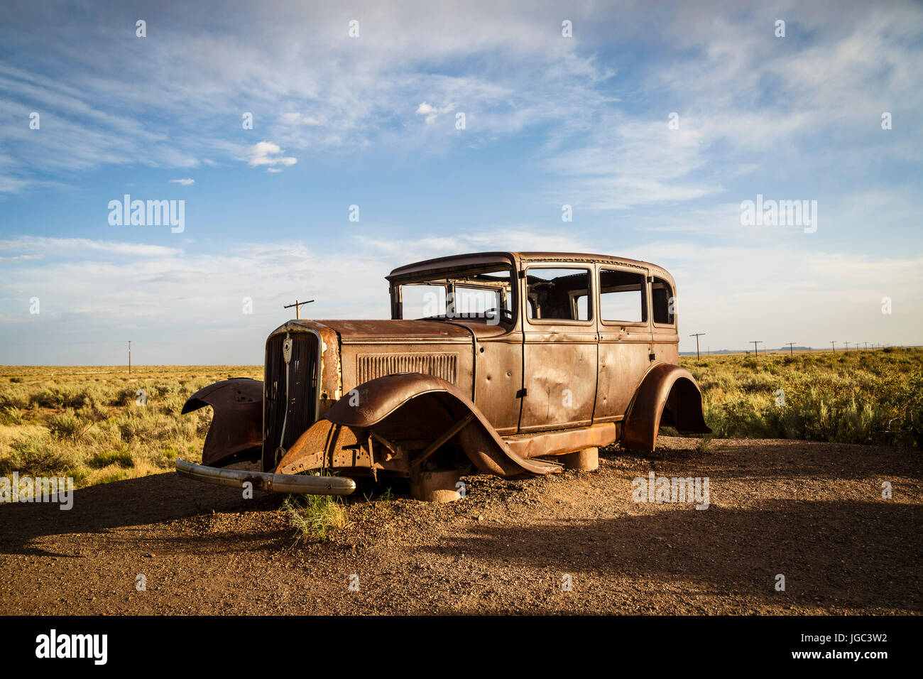 Vintage car, Painted Desert, Historic Route 66, Arizona, USA Stock Photo